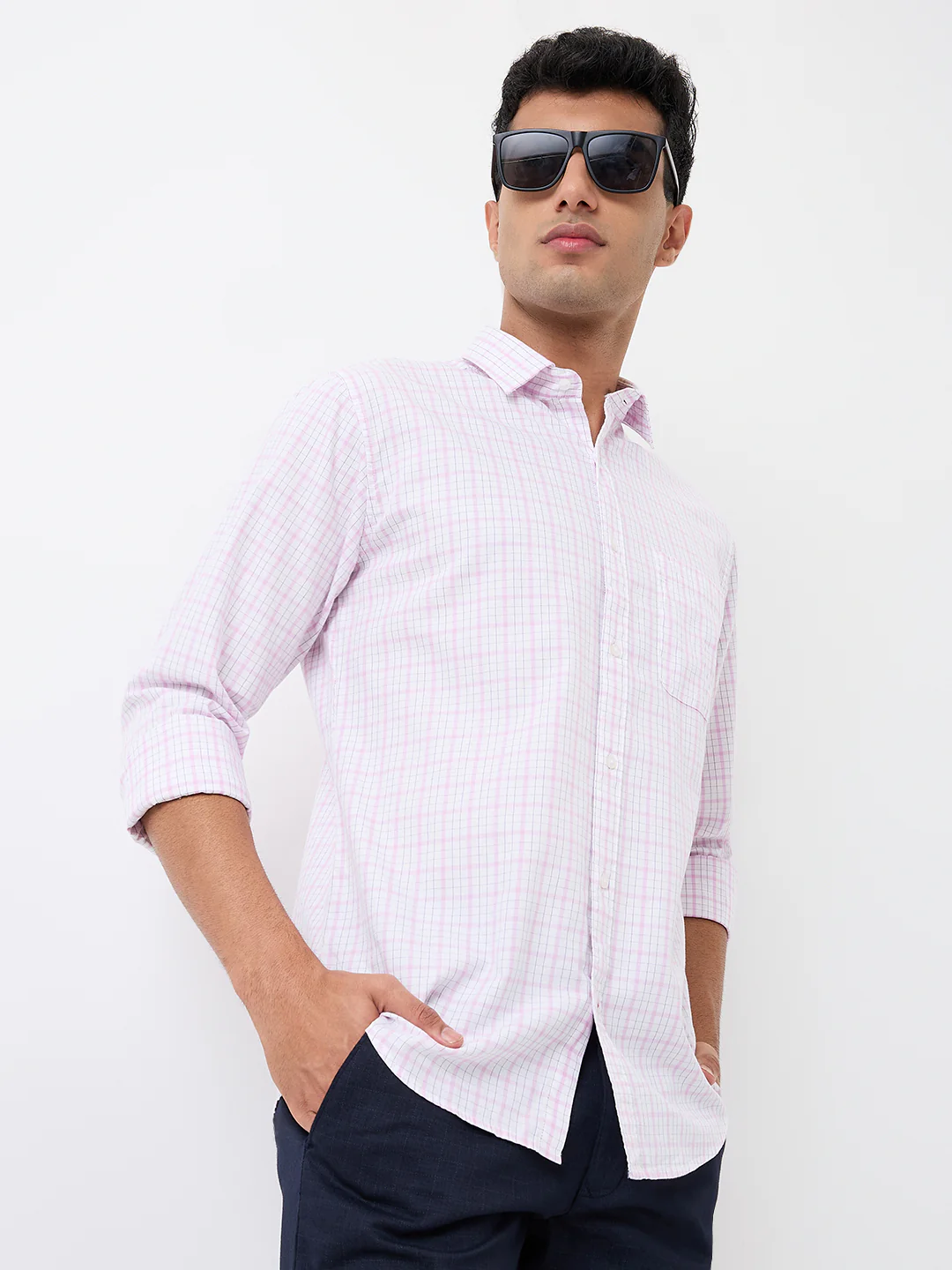 Raymond Men Purple Checks Slim Fit Cotton Casual Shirt - Image 6