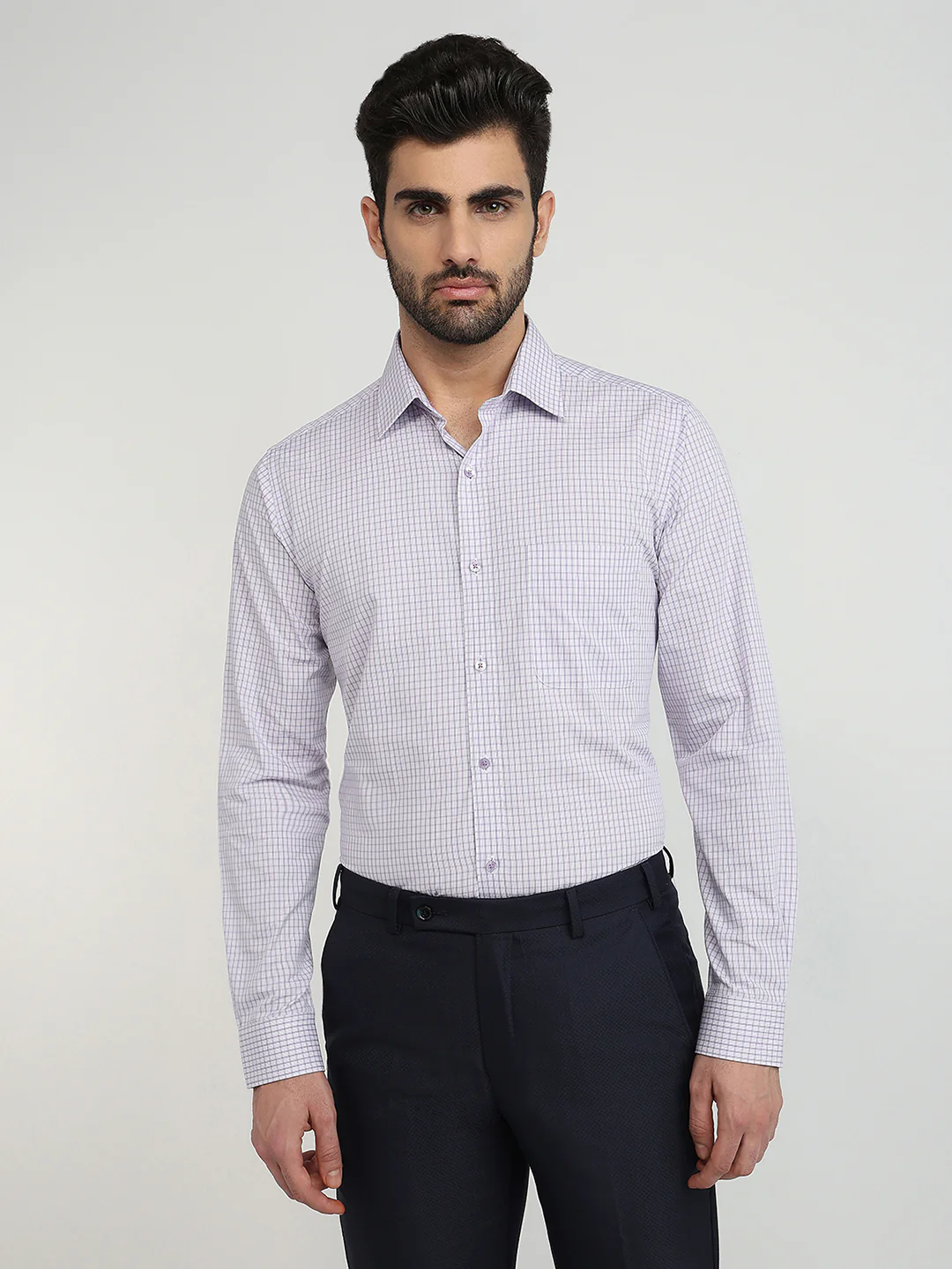 Raymond Men Purple Checks Slim Fit Cotton Formal Shirt