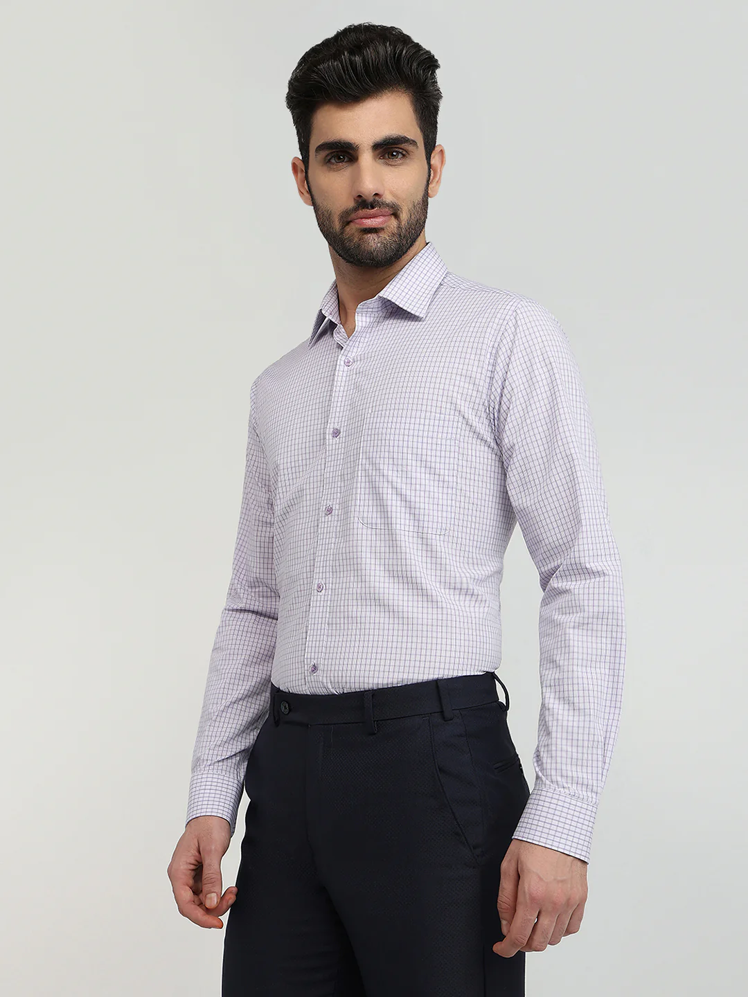 Raymond Men Purple Checks Slim Fit Cotton Formal Shirt - Image 2