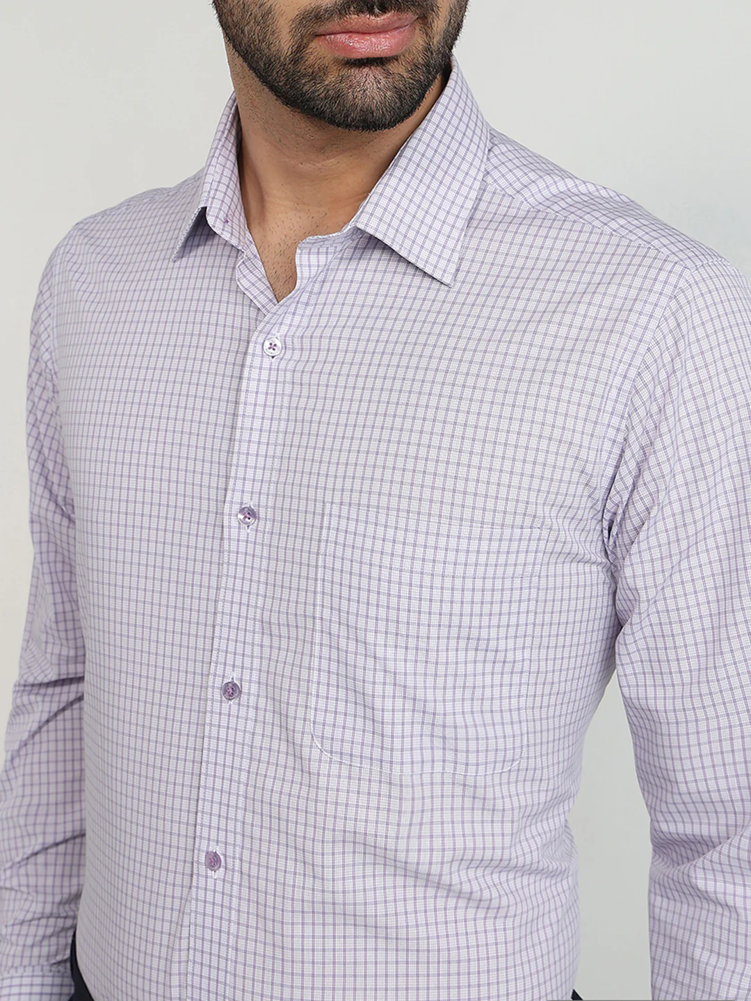 Raymond Men Purple Checks Slim Fit Cotton Formal Shirt - Image 6