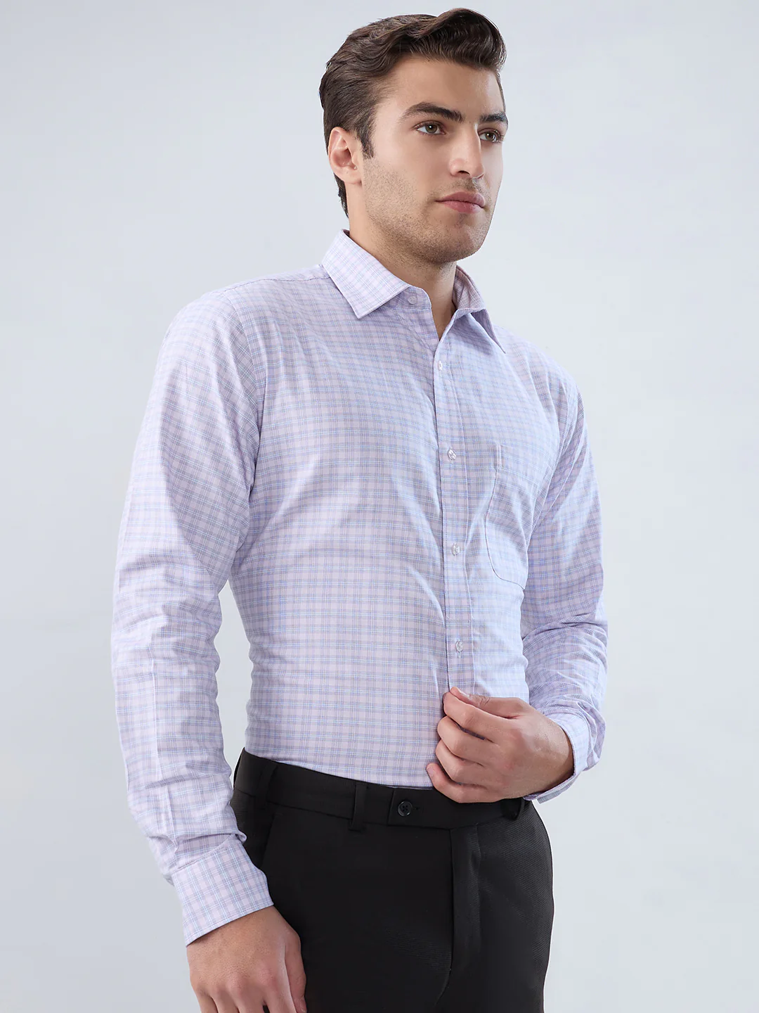 Raymond Men Purple Checks Slim Fit Cotton Shirt - Image 2