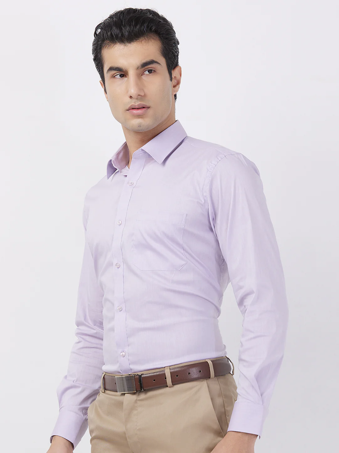 Raymond Men Purple Fil-A-Fil Contemporary Fit Cotton Blend Shirt - Image 3