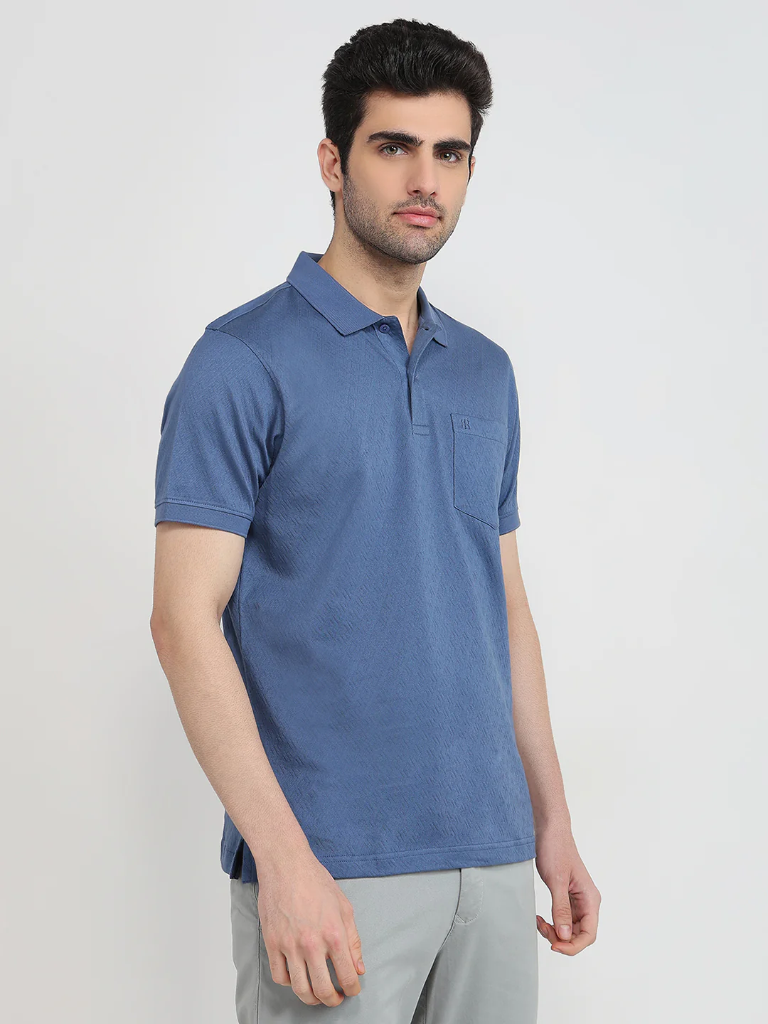 Raymond Men Purple Jacquard Regular Fit Cotton T-shirt - Image 3