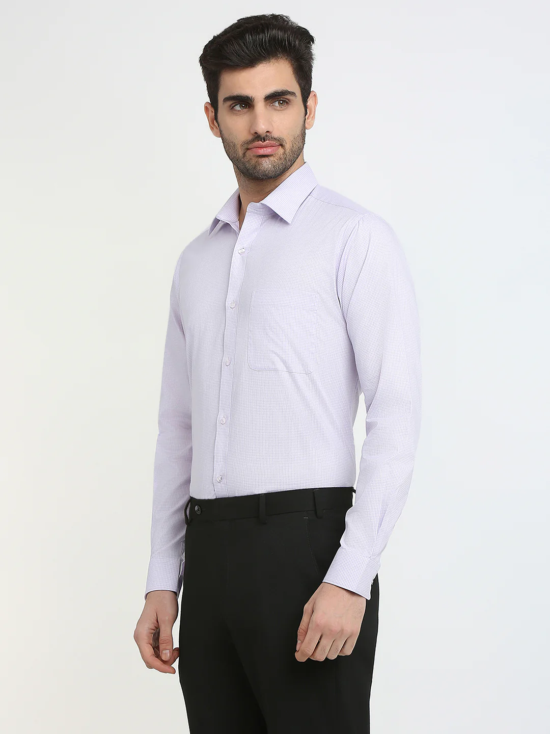 Raymond Men Purple Plain Checks Slim Fit Cotton Formal Shirt - Image 2