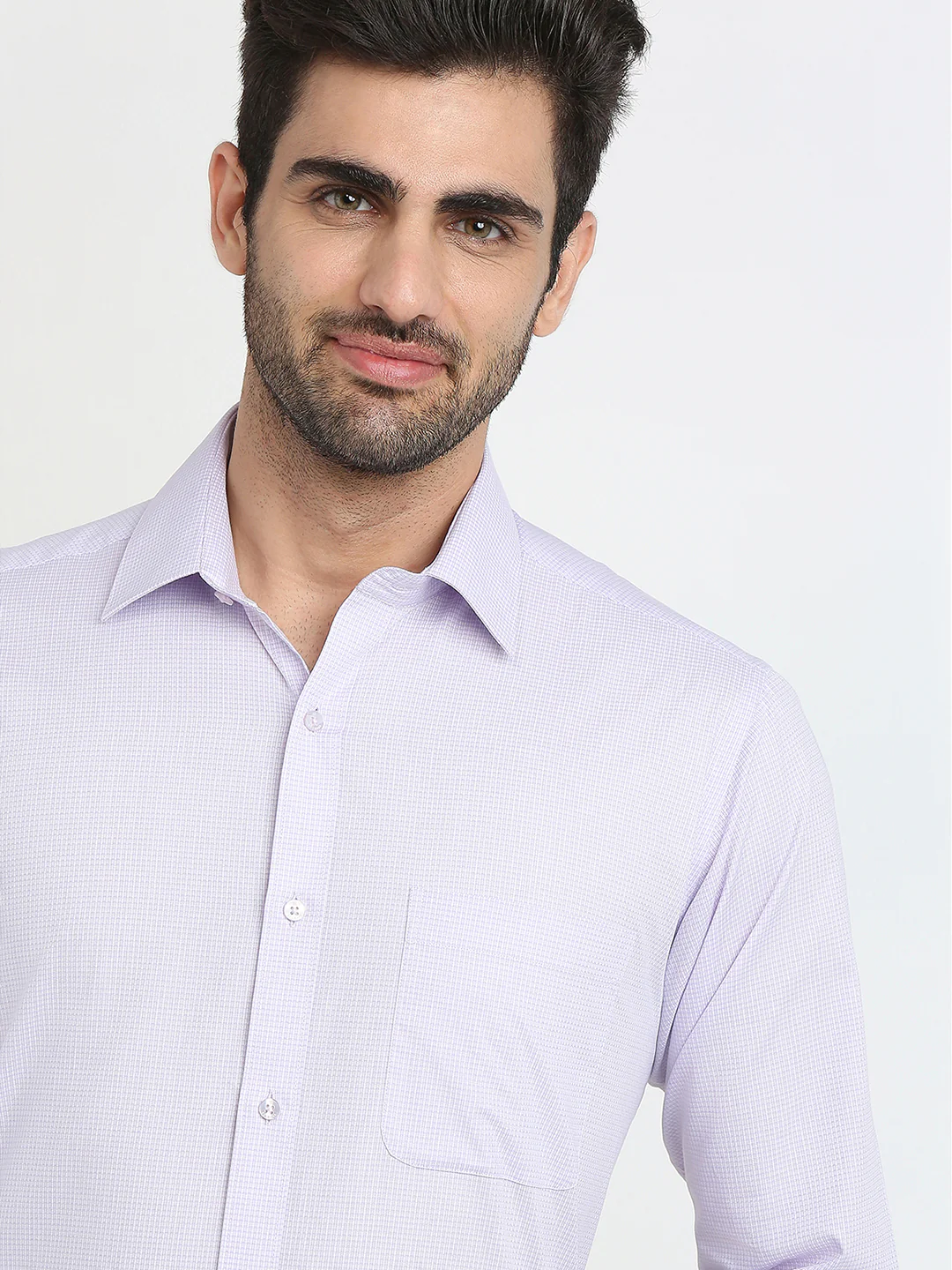 Raymond Men Purple Plain Checks Slim Fit Cotton Formal Shirt - Image 6
