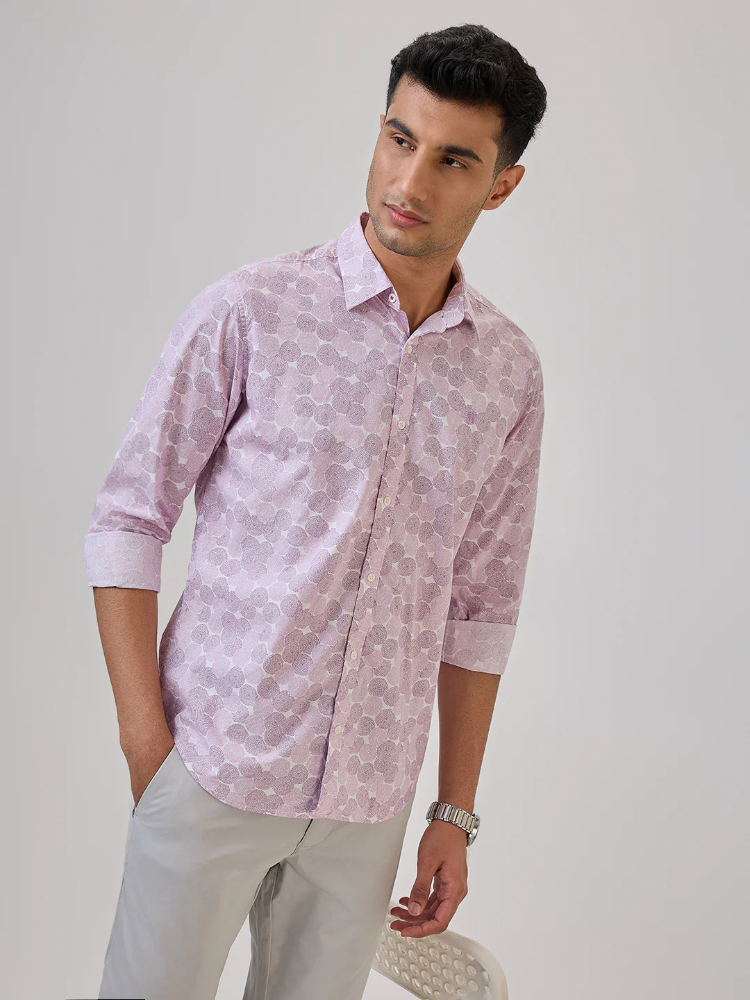 Raymond Men Purple Print Regular Fit Cotton Casual Shirt