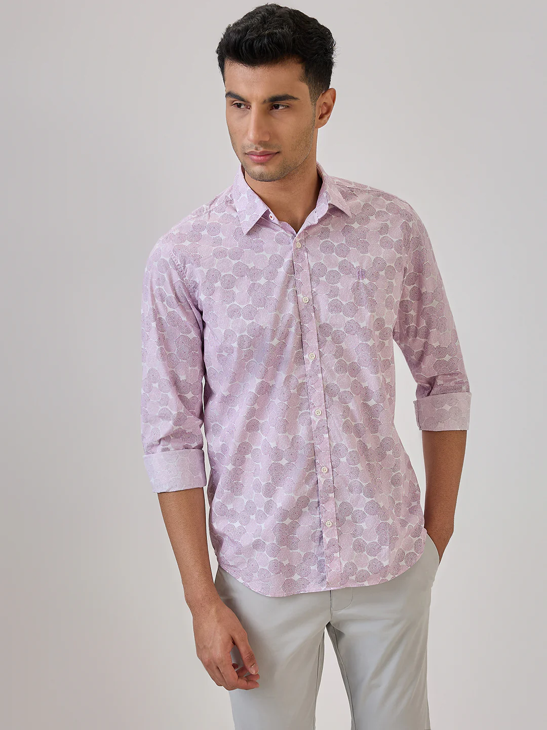 Raymond Men Purple Print Regular Fit Cotton Casual Shirt - Image 2