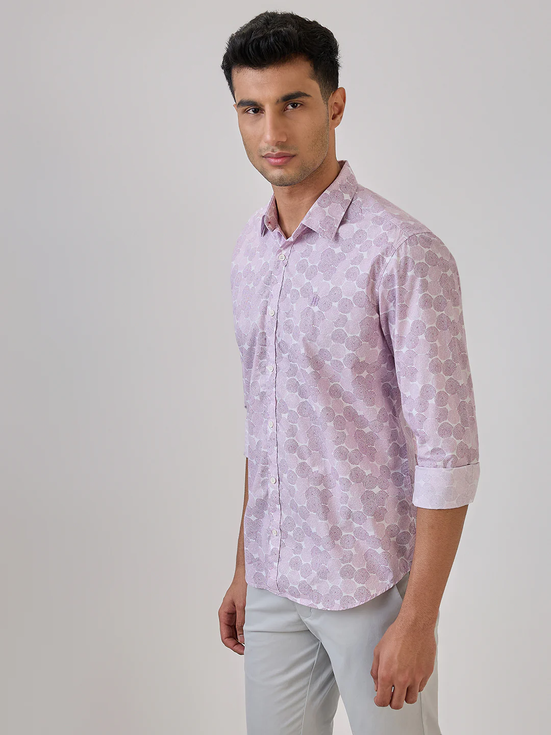 Raymond Men Purple Print Regular Fit Cotton Casual Shirt - Image 3