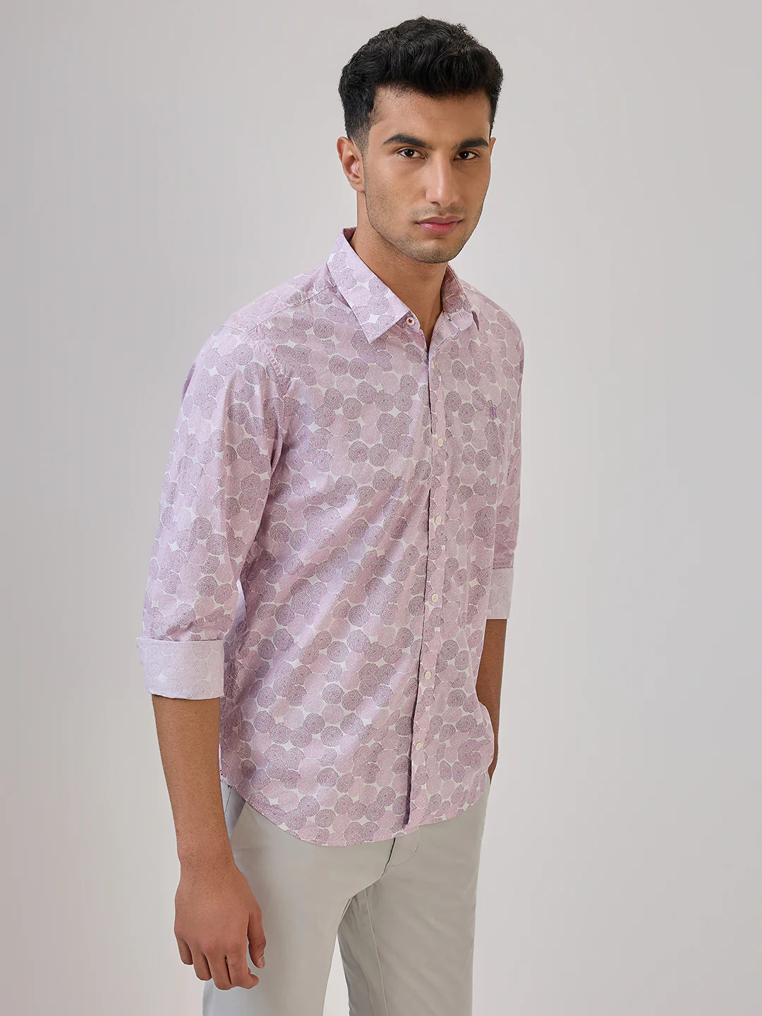 Raymond Men Purple Print Regular Fit Cotton Casual Shirt - Image 4