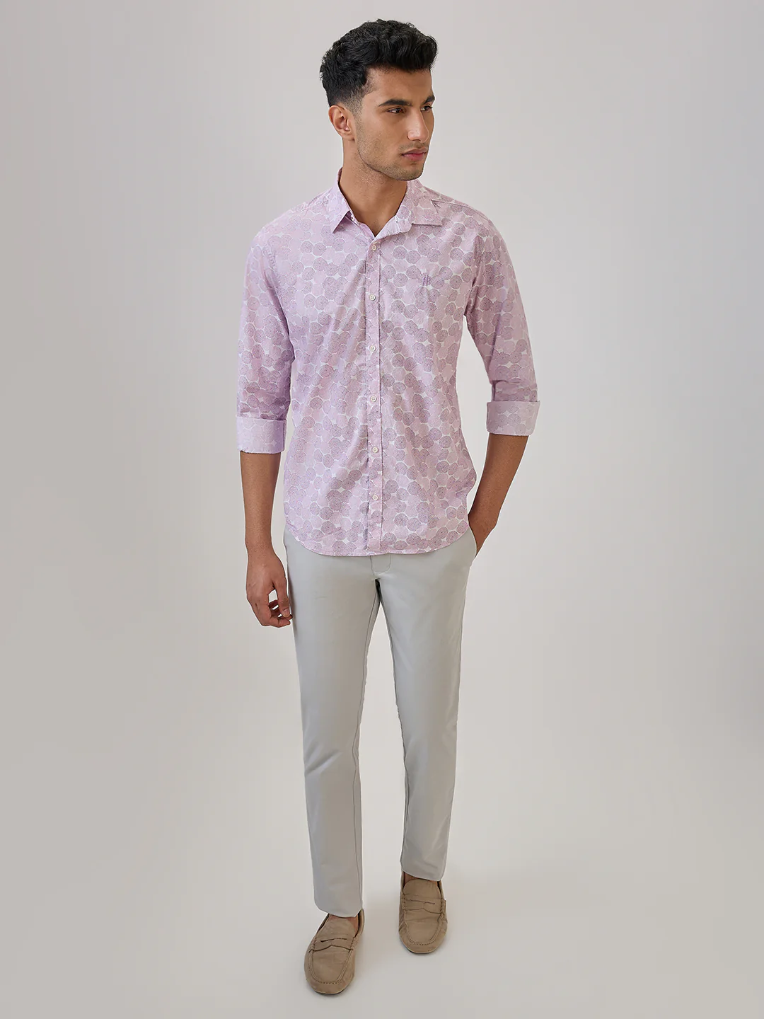 Raymond Men Purple Print Regular Fit Cotton Casual Shirt - Image 6