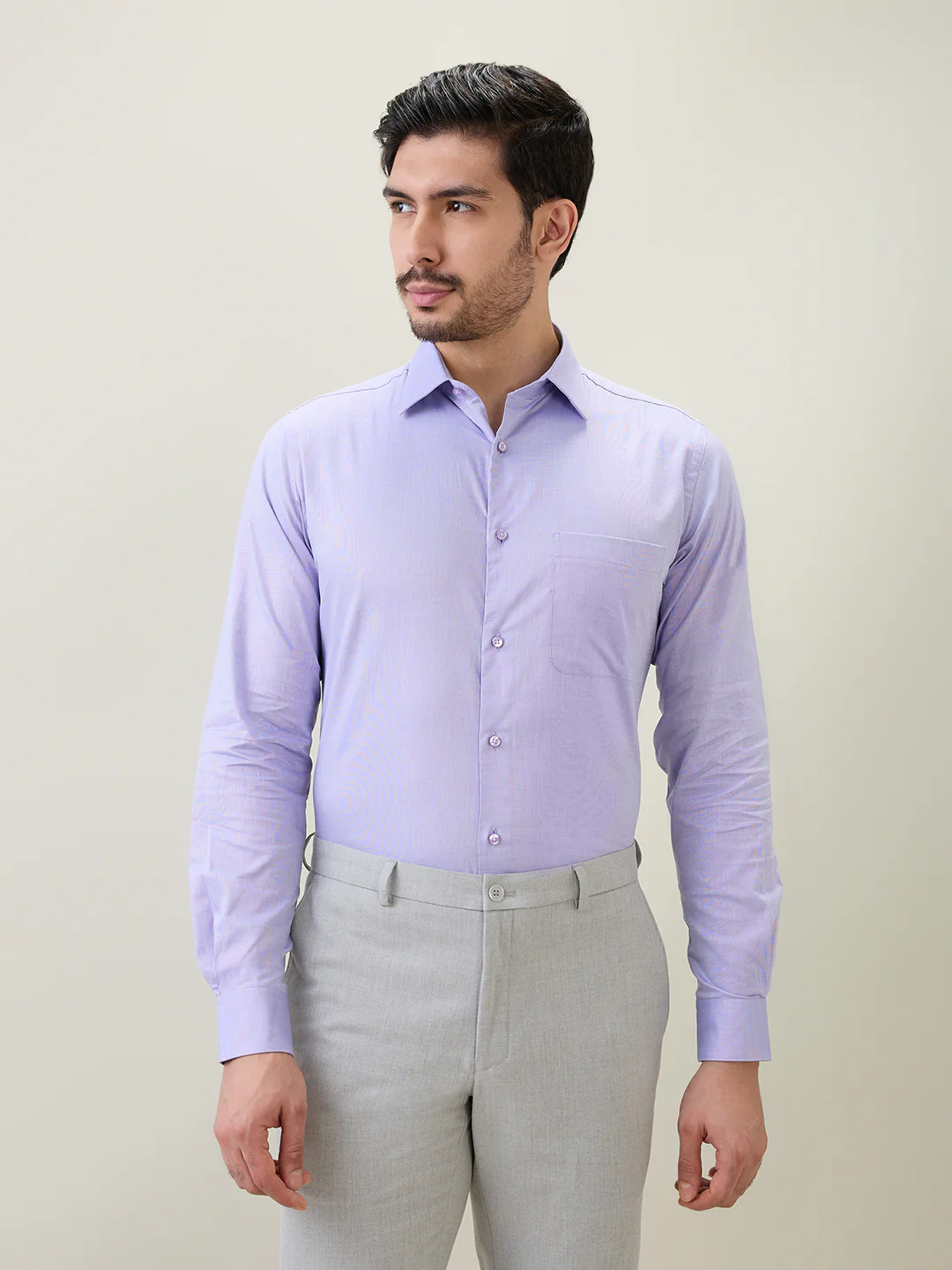 Raymond Men Purple Solid Chambray Slim Fit Cotton Formal Shirt