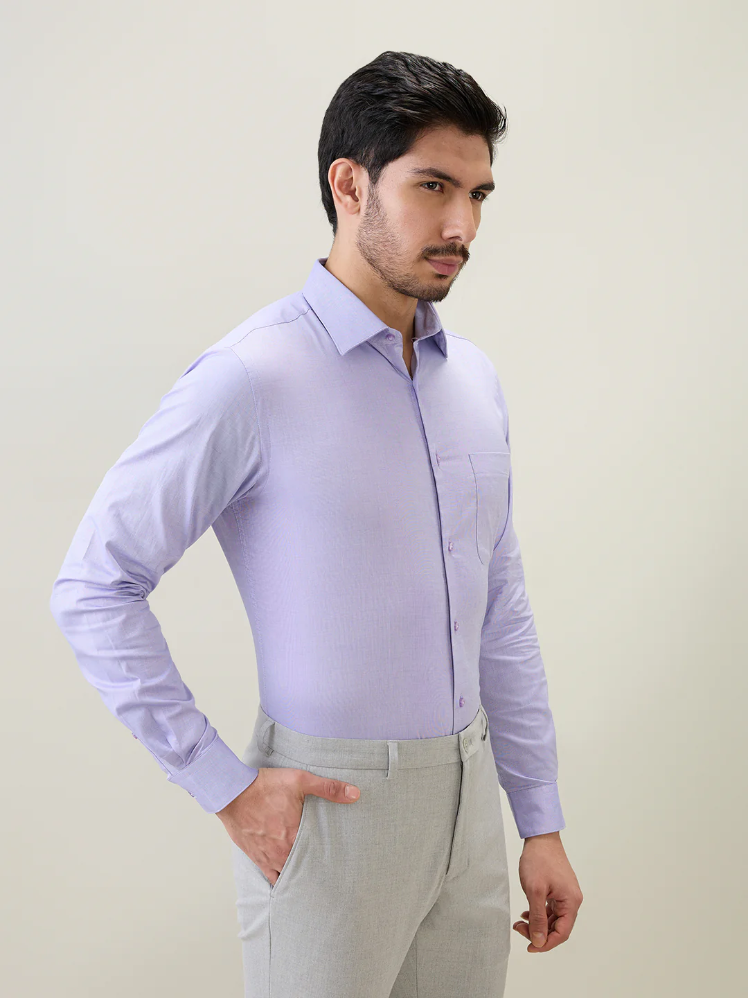 Raymond Men Purple Solid Chambray Slim Fit Cotton Formal Shirt - Image 3