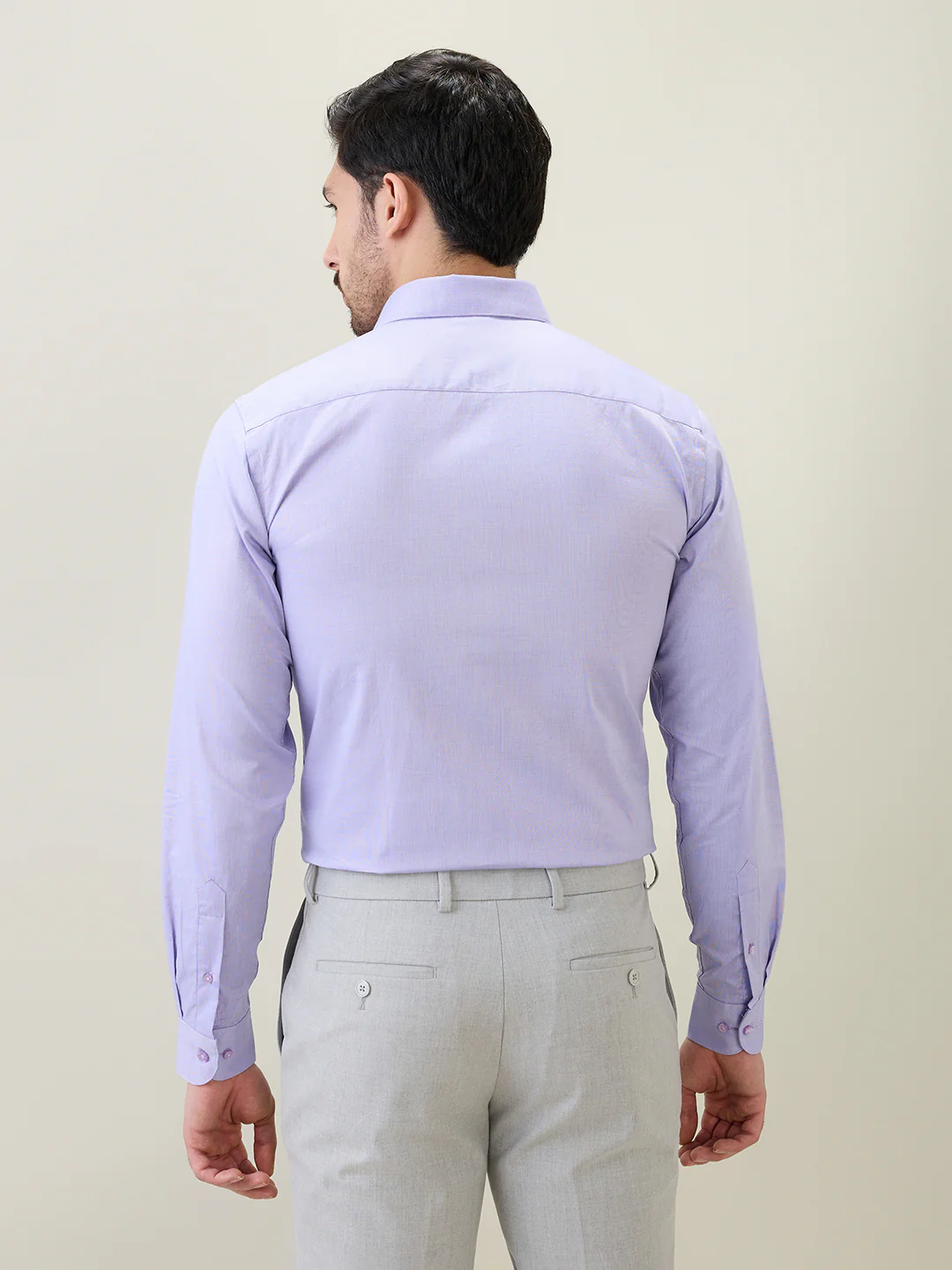 Raymond Men Purple Solid Chambray Slim Fit Cotton Formal Shirt - Image 4