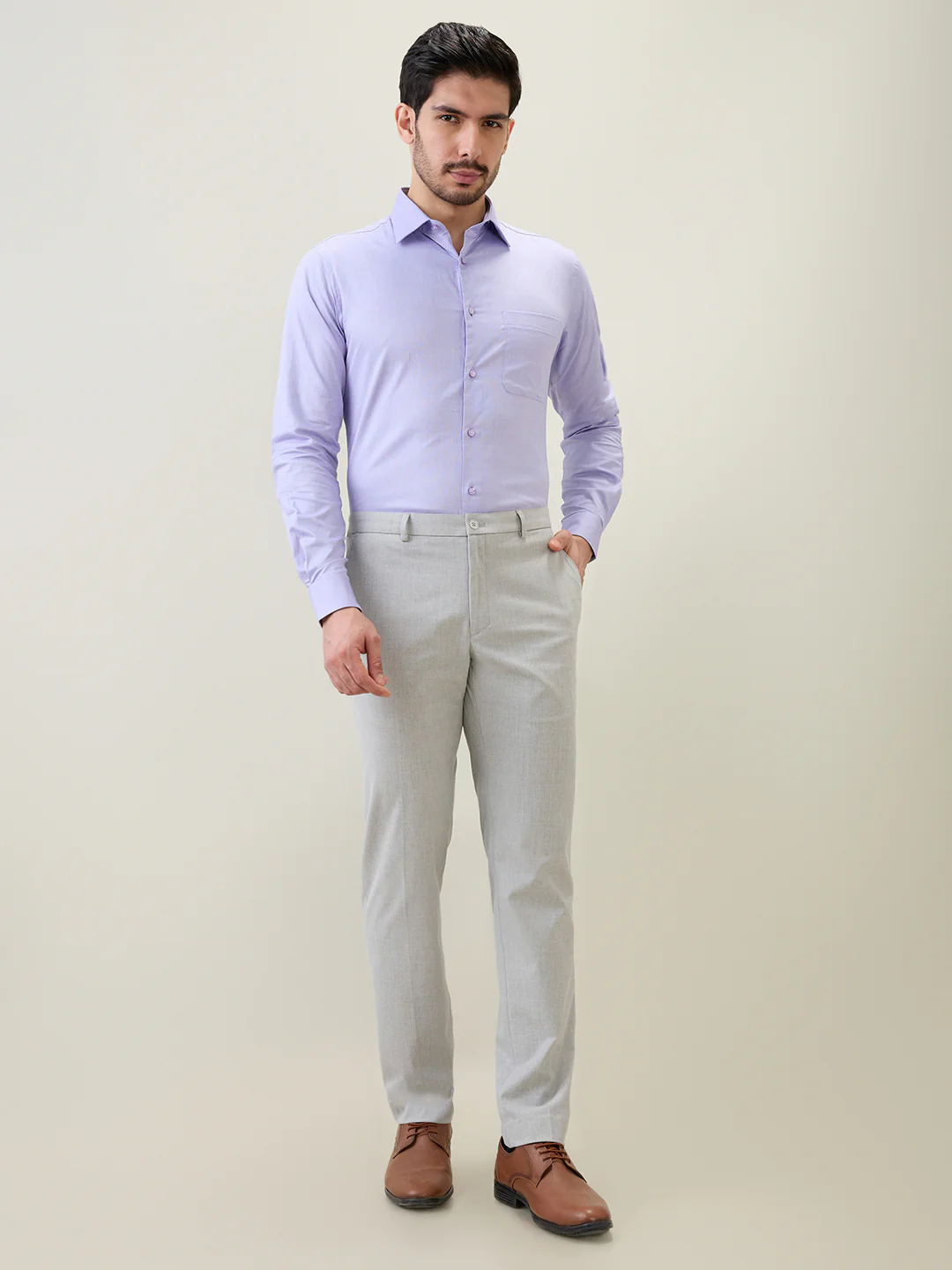 Raymond Men Purple Solid Chambray Slim Fit Cotton Formal Shirt - Image 5