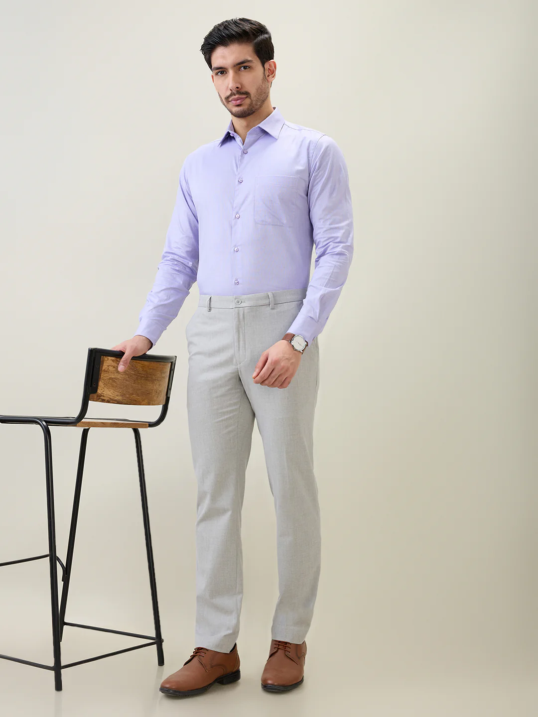 Raymond Men Purple Solid Chambray Slim Fit Cotton Formal Shirt - Image 6