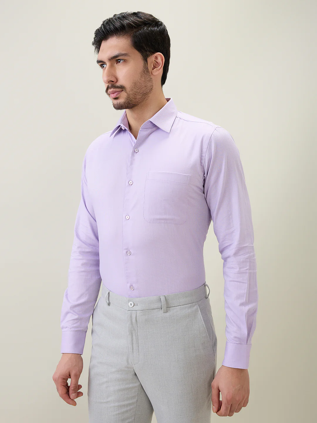 Raymond Men Purple Solid Chambray Slim Fit Cotton Shirt - Image 2