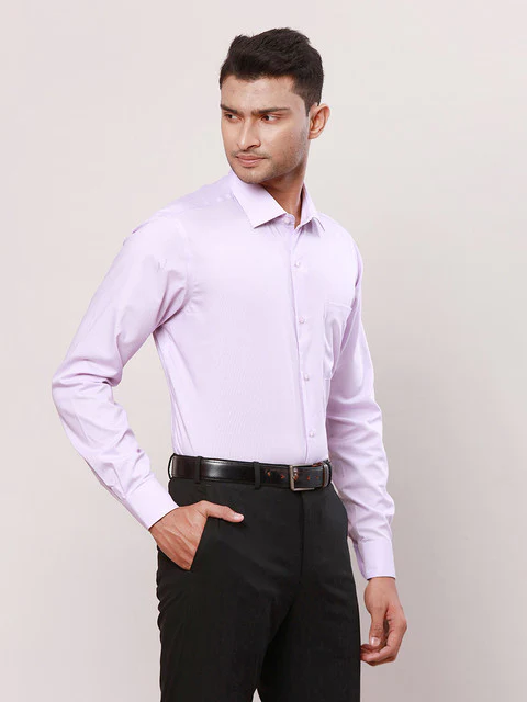Raymond Men Purple Solid Contemporary Fit Cotton Wrinkle Free Formal Shirt - Image 2