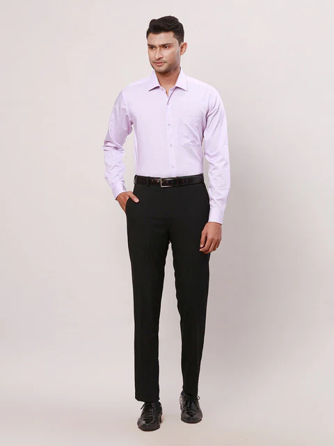 Raymond Men Purple Solid Contemporary Fit Cotton Wrinkle Free Formal Shirt - Image 5