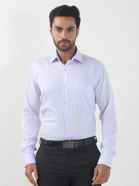 Raymond Men Purple Solid Contemporary Fit Cotton Wrinkle Free Formal Shirt