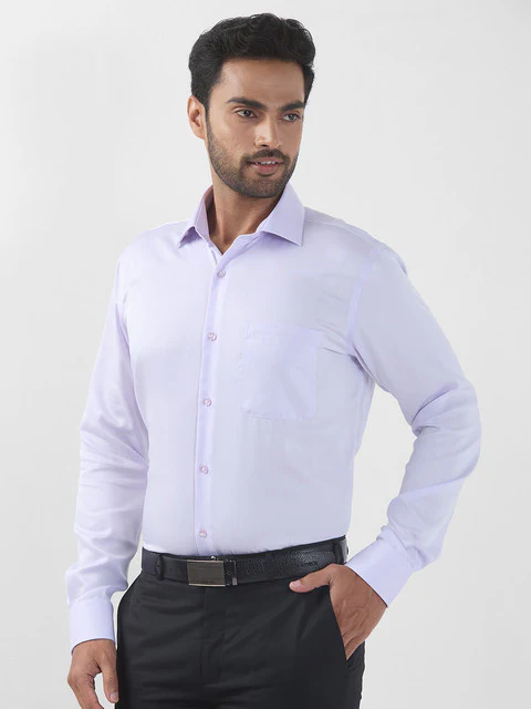 Raymond Men Purple Solid Contemporary Fit Cotton Wrinkle Free Formal Shirt - Image 3