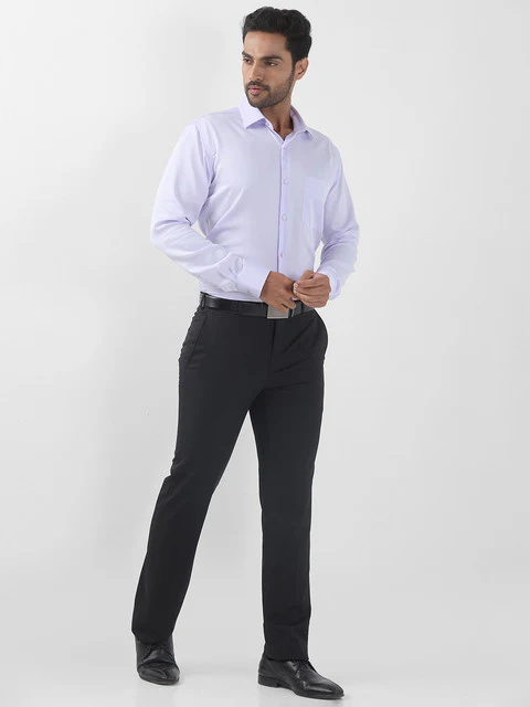 Raymond Men Purple Solid Contemporary Fit Cotton Wrinkle Free Formal Shirt - Image 5