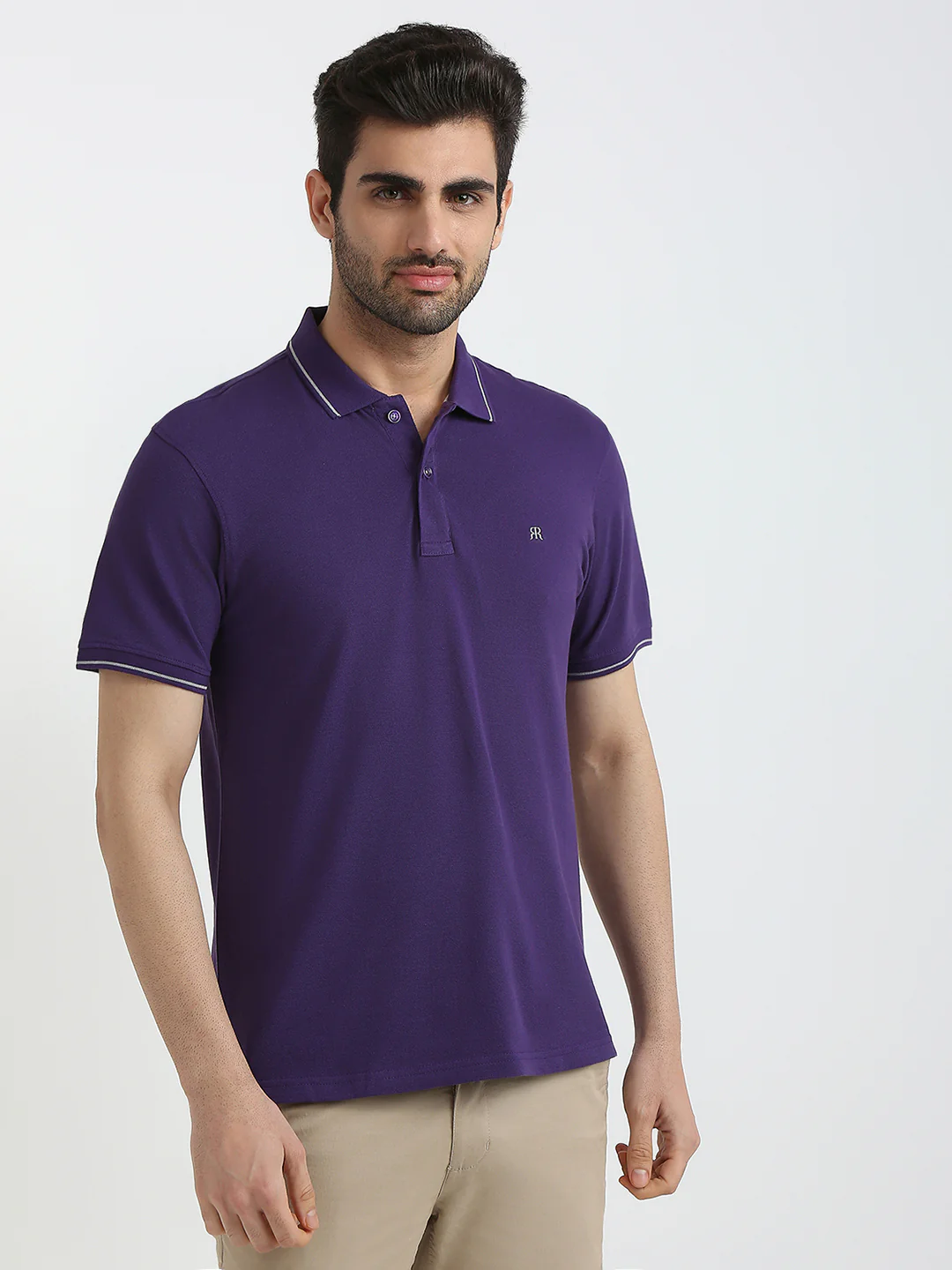Raymond Men Purple Solid Modern Fit Cotton T-Shirt