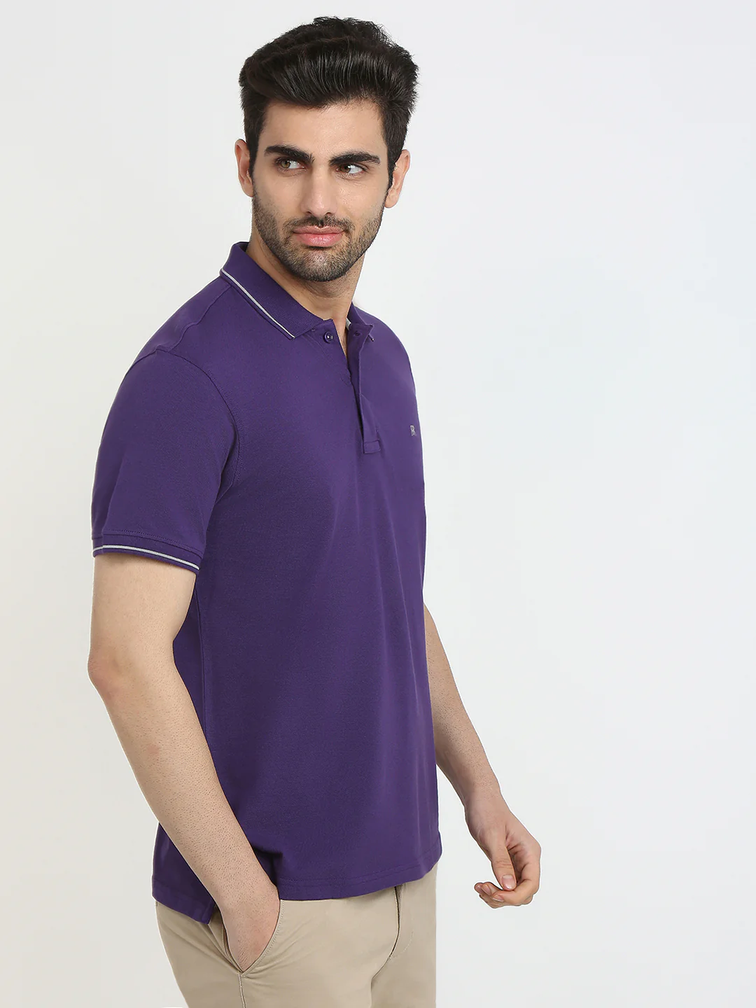 Raymond Men Purple Solid Modern Fit Cotton T-Shirt - Image 3