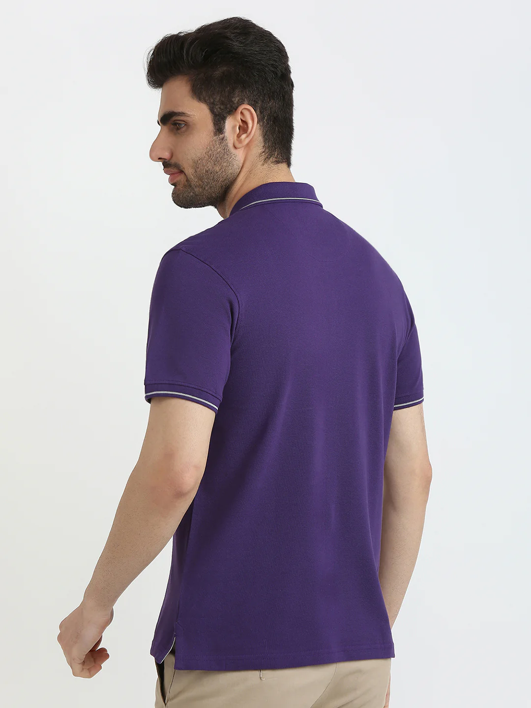 Raymond Men Purple Solid Modern Fit Cotton T-Shirt - Image 5