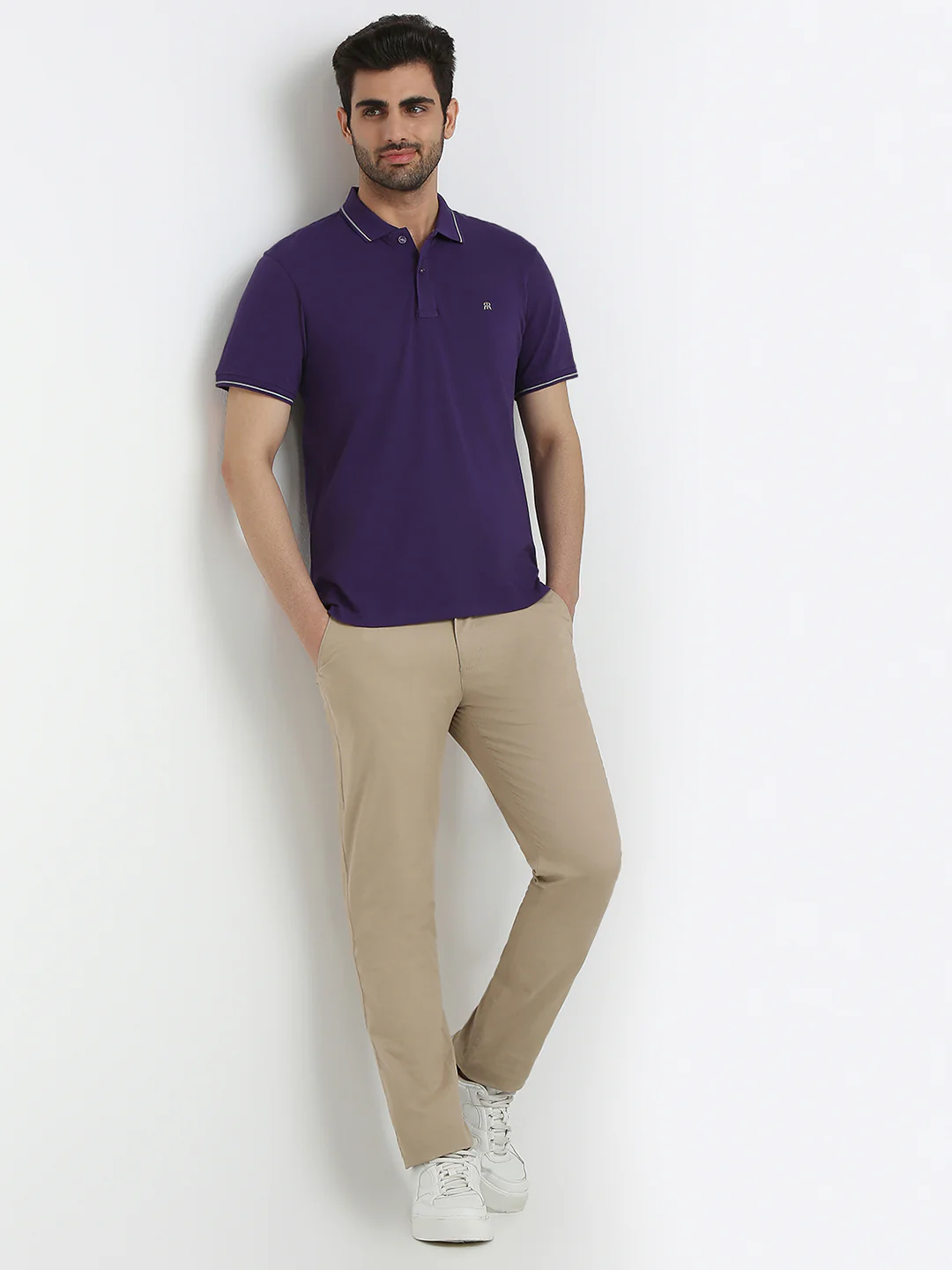 Raymond Men Purple Solid Modern Fit Cotton T-Shirt - Image 6