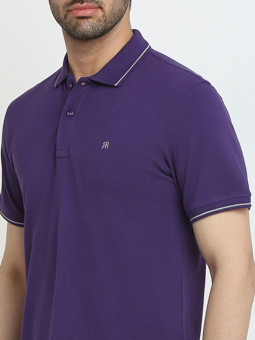 Raymond Men Purple Solid Modern Fit Cotton T-Shirt - Image 7