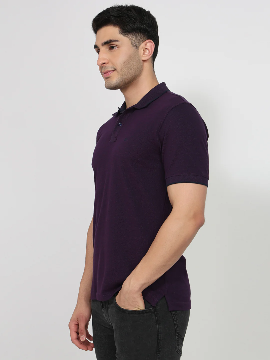 Raymond Men Purple Solid Modern Fit Cotton T-shirt - Image 2