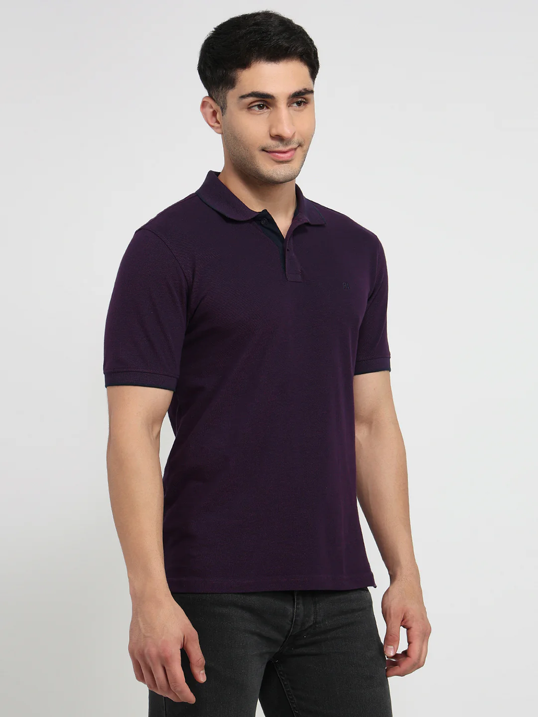 Raymond Men Purple Solid Modern Fit Cotton T-shirt - Image 3