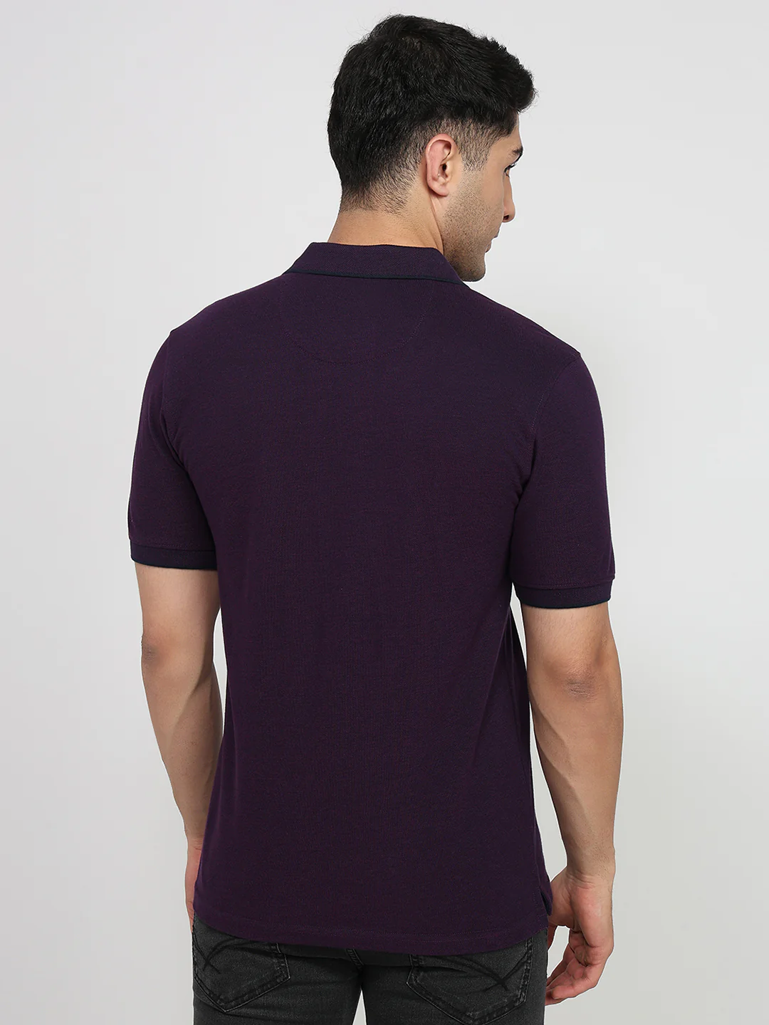 Raymond Men Purple Solid Modern Fit Cotton T-shirt - Image 4