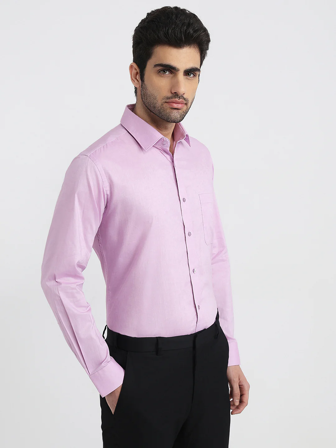 Raymond Men Purple Solid Slim Fit Cotton Formal Shirt - Image 3