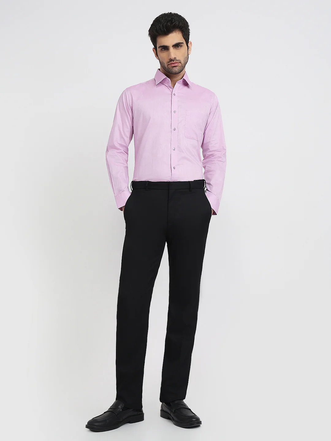 Raymond Men Purple Solid Slim Fit Cotton Formal Shirt - Image 5