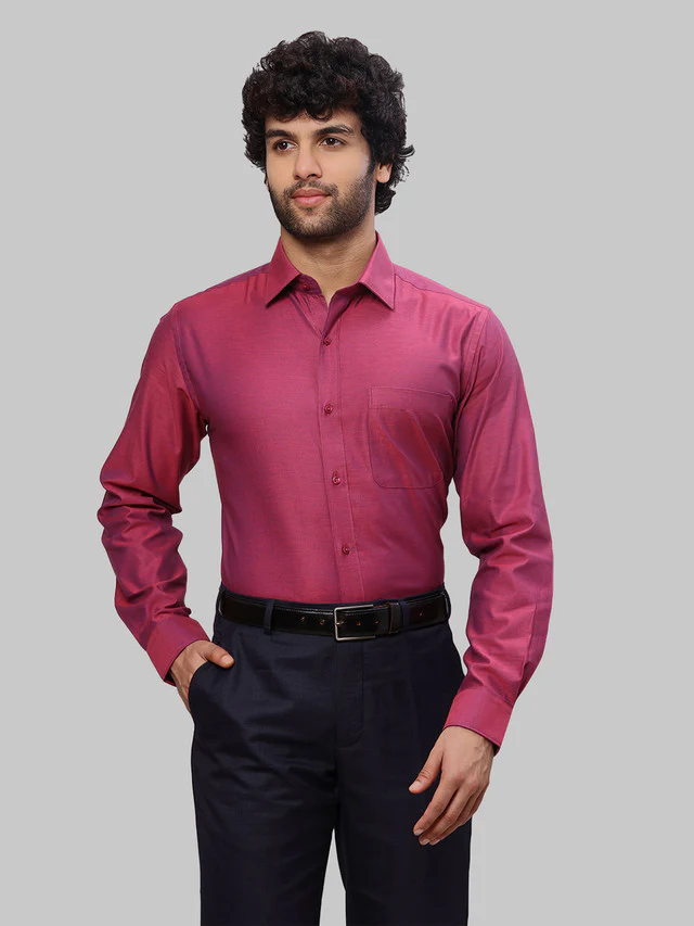 Raymond Men Purple Solid Slim Fit Cotton Shirt