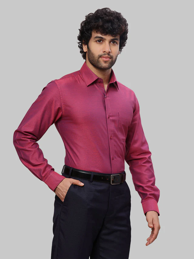 Raymond Men Purple Solid Slim Fit Cotton Shirt - Image 2