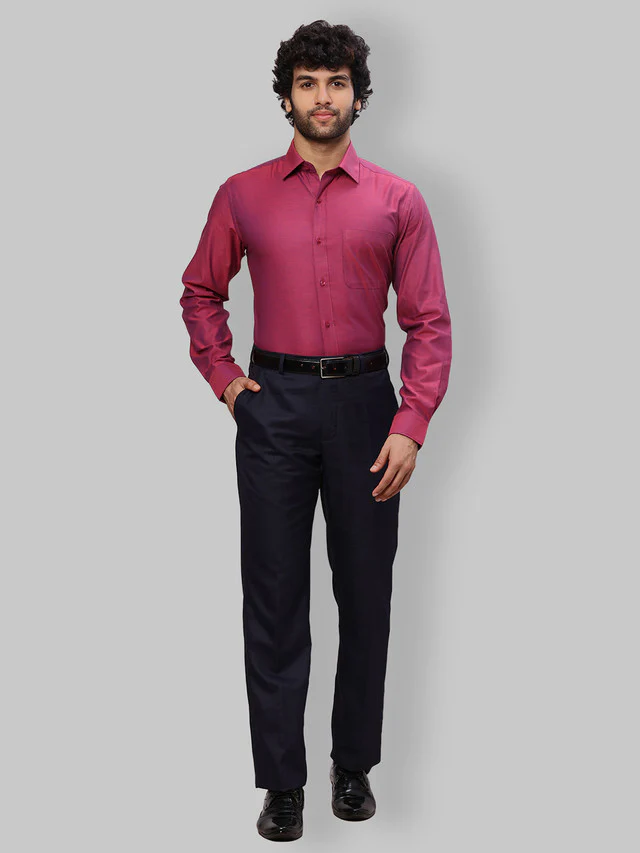 Raymond Men Purple Solid Slim Fit Cotton Shirt - Image 6