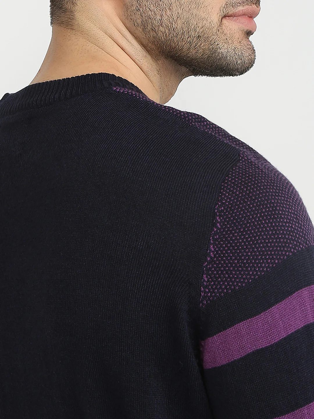 Raymond Men Purple Stripe Acrlic Blend Full Sleeve Round Neck Collar Sweater - Image 7