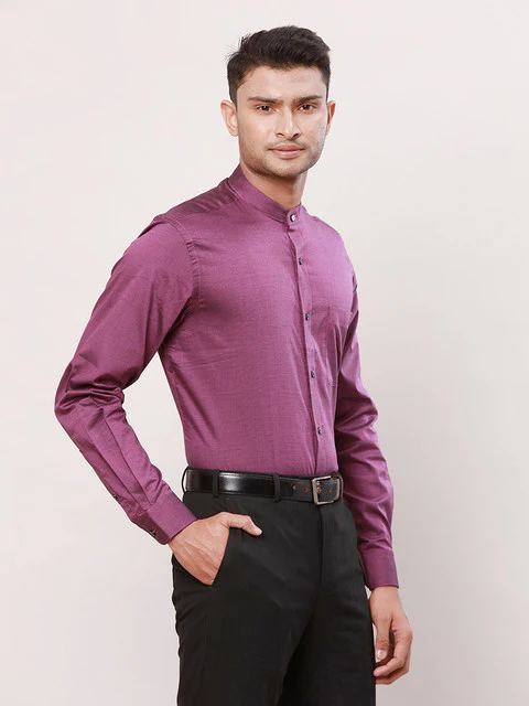 Raymond Men Purple Stripe Contemporary Fit Cotton Formal Shirts - Image 2