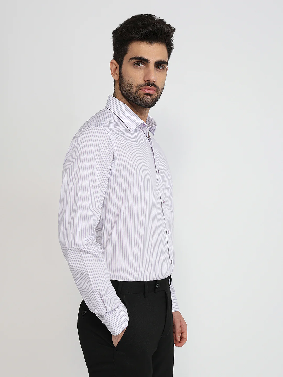 Raymond Men Purple Stripe Slim Fit Cotton Formal Shirt - Image 3