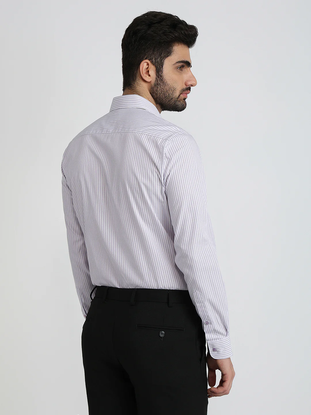 Raymond Men Purple Stripe Slim Fit Cotton Formal Shirt - Image 4