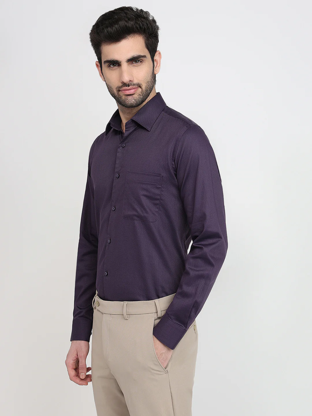 Raymond Men Purple Structure Regular Fit Cotton Full Sleeve Formal Shirt - Image 2