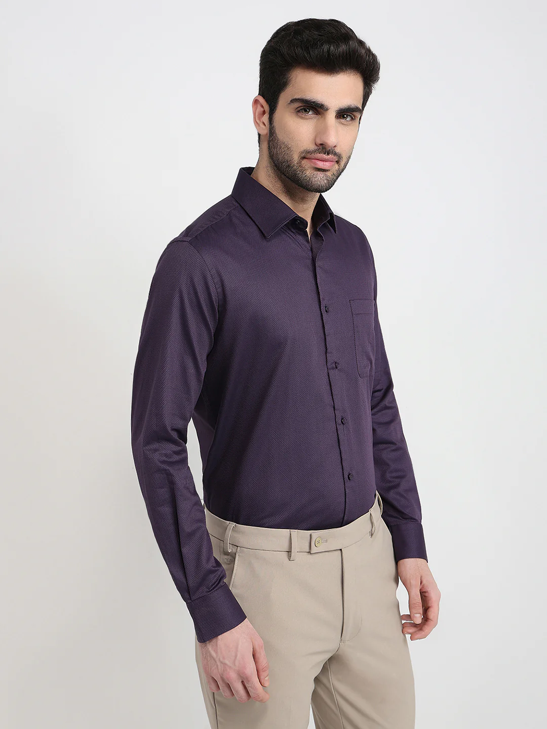 Raymond Men Purple Structure Regular Fit Cotton Full Sleeve Formal Shirt - Image 3