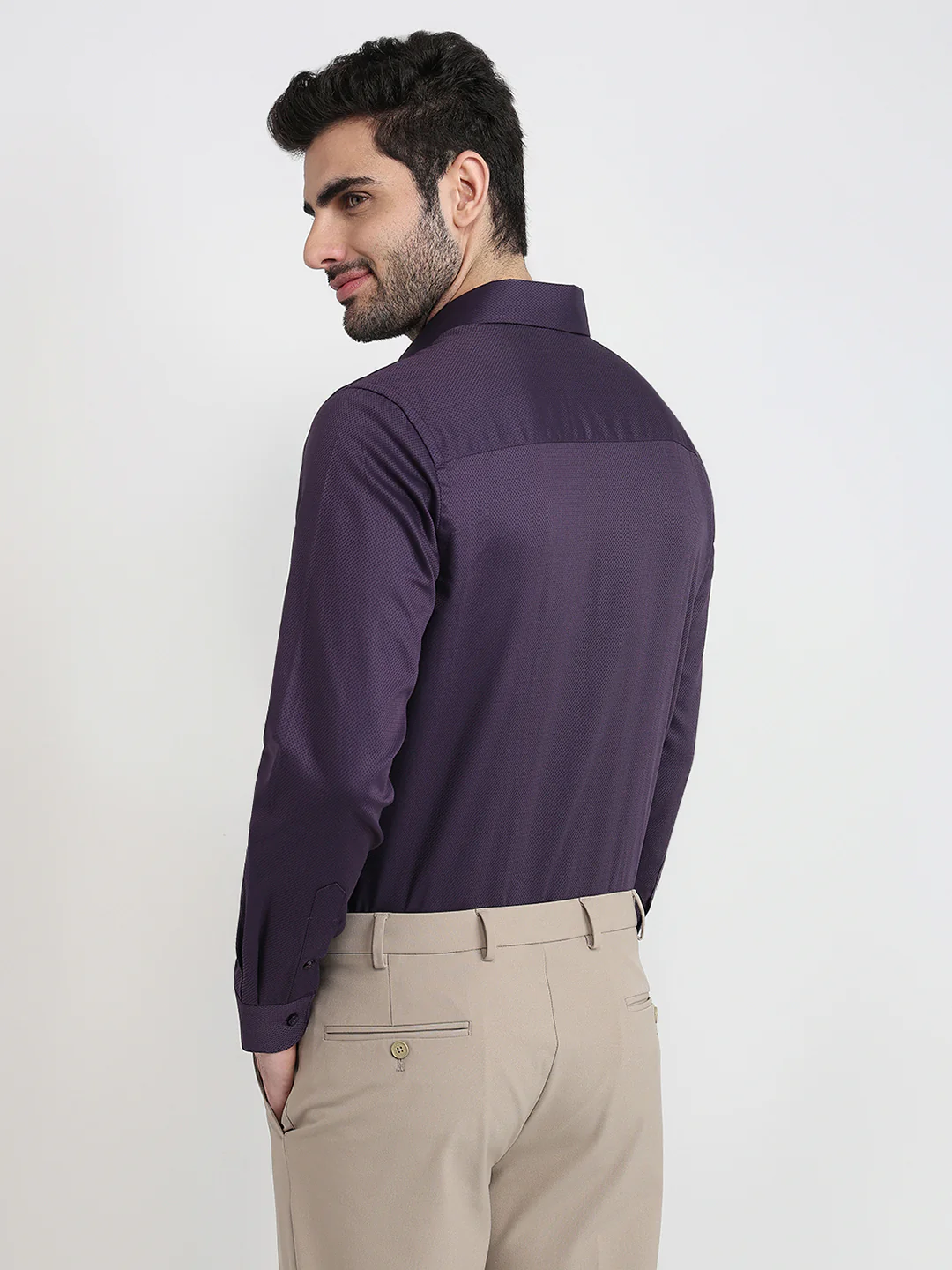 Raymond Men Purple Structure Regular Fit Cotton Full Sleeve Formal Shirt - Image 4