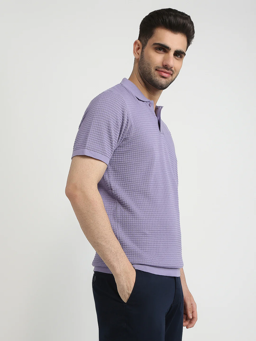 Raymond Men Purple Structure Regular Fit Cotton T-Shirt - Image 3