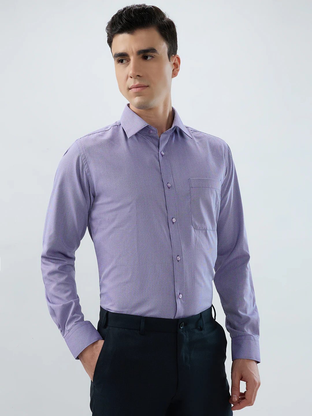 Raymond Men Purple Structure Slim Fit Cotton Blend Shirt - Image 2