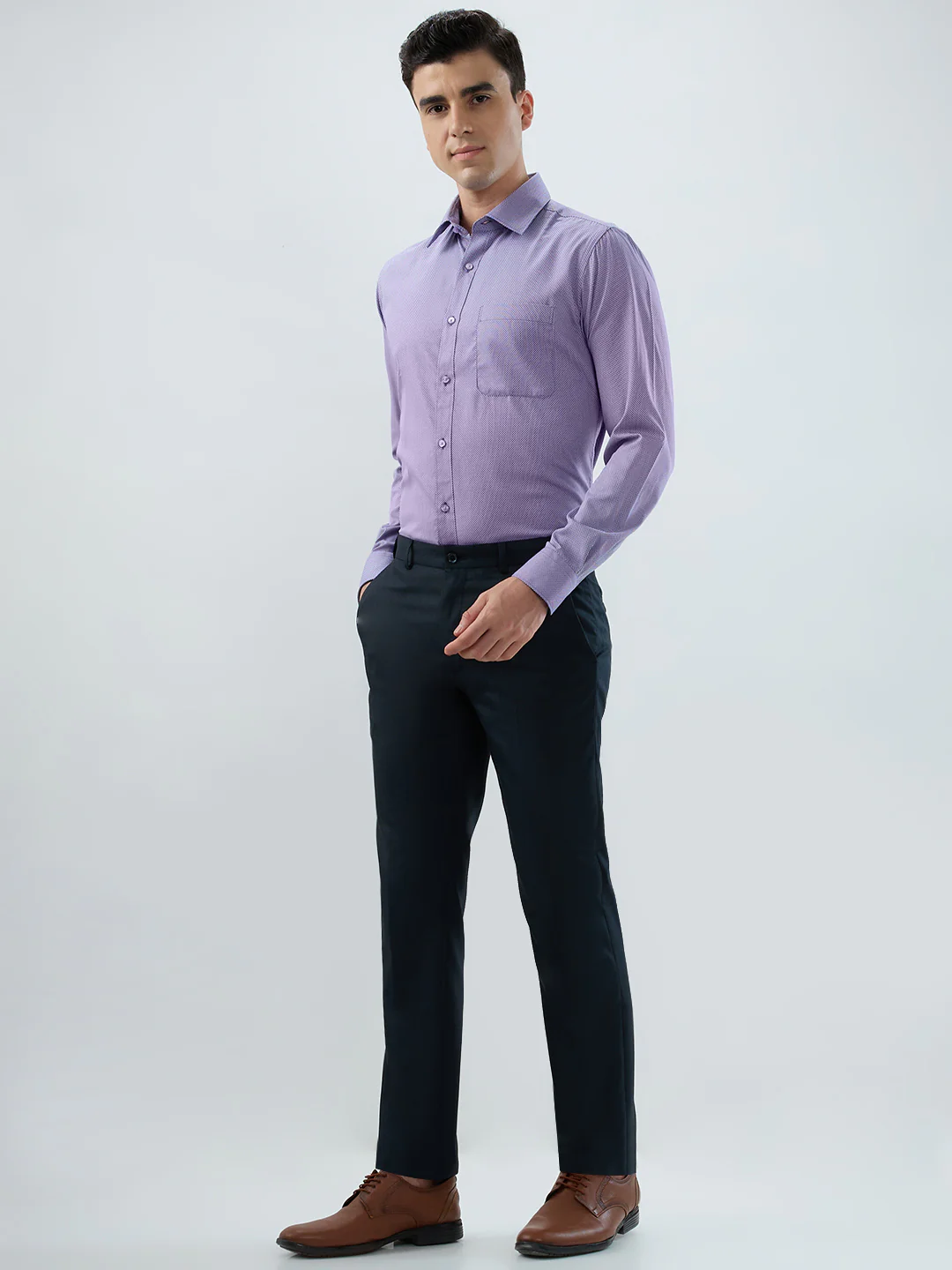 Raymond Men Purple Structure Slim Fit Cotton Blend Shirt - Image 5