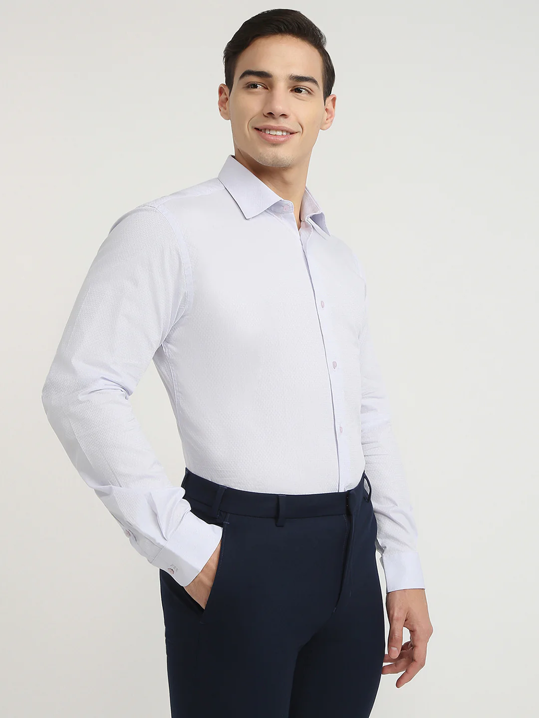 Raymond Men Purple Structure Slim Fit Cotton Formal Shirt - Image 2