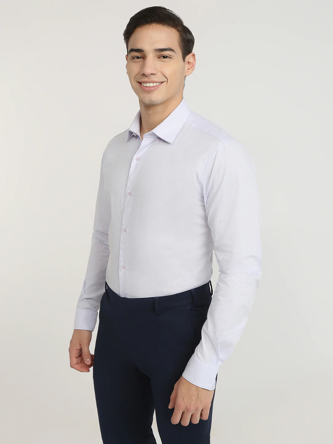 Raymond Men Purple Structure Slim Fit Cotton Formal Shirt - Image 3